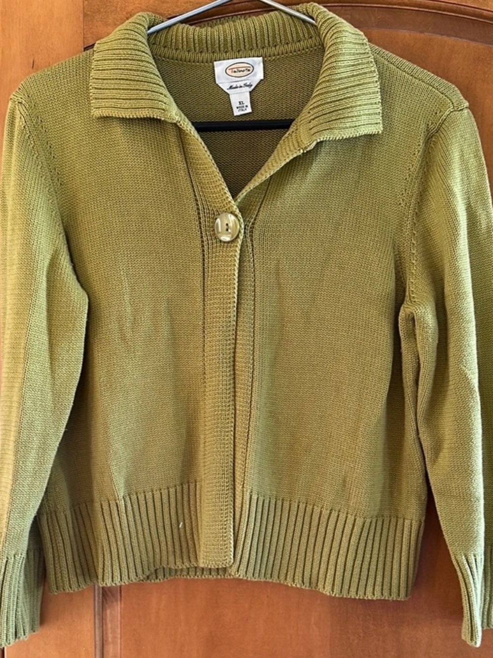 Talbots Made in Italy Green Knit Full Zip Up Cardigan Sweater Jacket XL 🍏